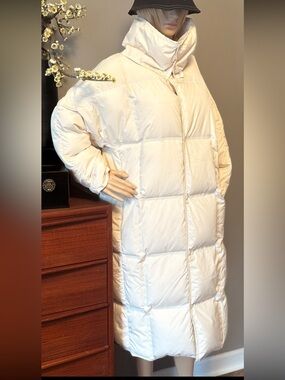 Women's Down Long Cream Puffer Coat with High Collar